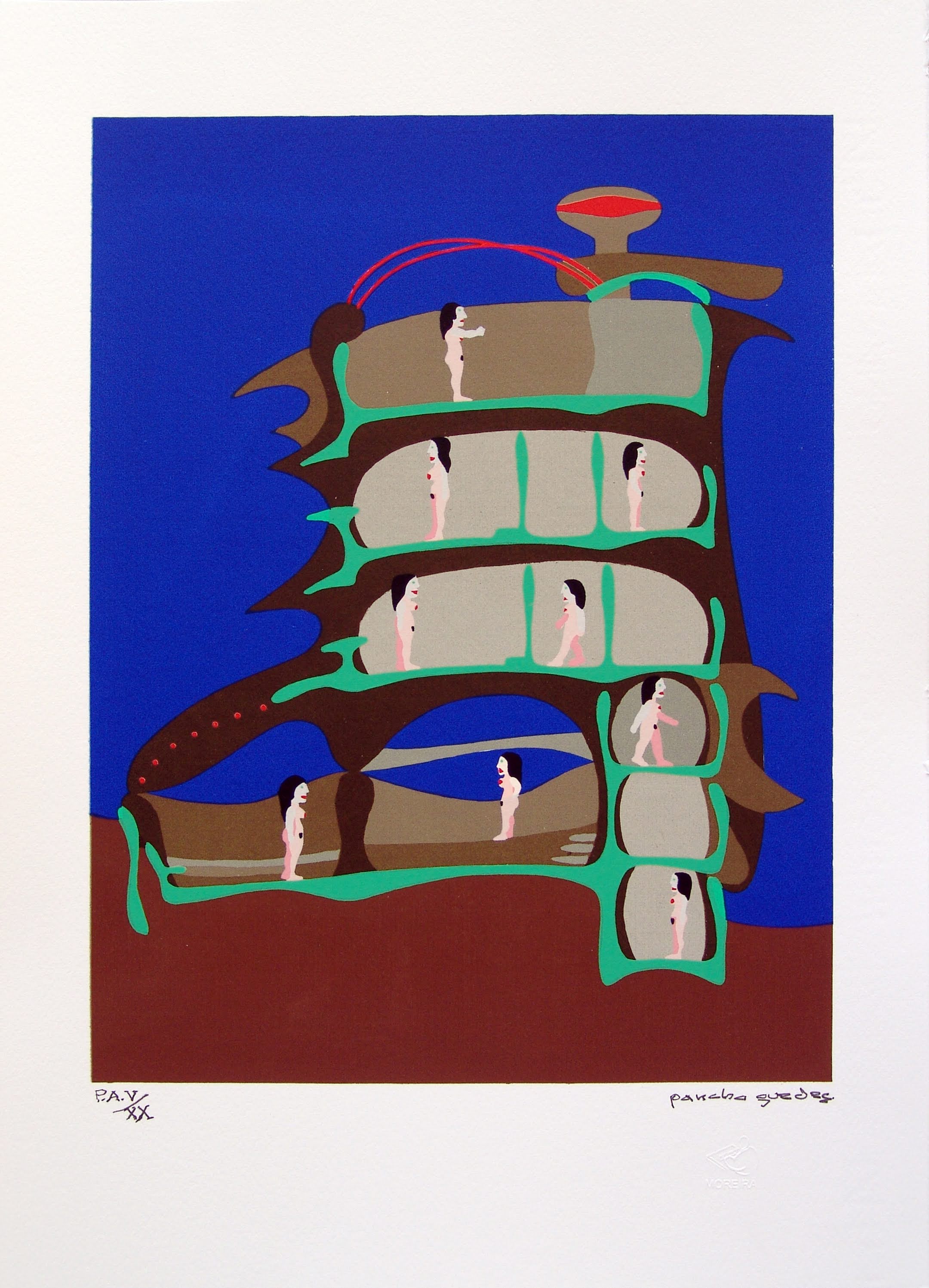Section of nucleo d ́art with the model rambling trough the building simultaneosly